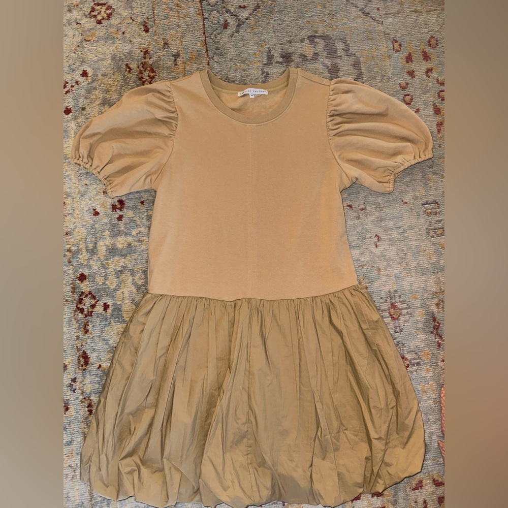 English Factory Tan Puff Sleeve A-Line Dress